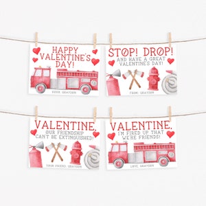 Biglietti di San Valentino per camion dei pompieri - STAMPABILI - Vigile del fuoco - Pompiere - Camion dei pompieri - Classe dei ragazzi - San Valentino per la scuola materna - Modello modificabile