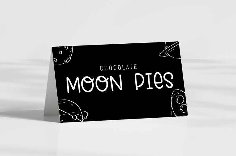 Space Party Tent Cards Two the Moon Food Labels Outer Space Galaxy Birthday Place card Buffet Cards Folded EDITABLE template