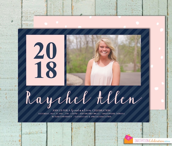 Navy and Pink Graduation Invitation - Girl Graduation Party Invitation - High School Graduation Invitation - Graduation Announcement Il_570xn
