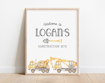 Letrero para fiesta de construcción - Camiones de construcción - Letrero de bienvenida para cumpleaños de construcción - Letrero de entrada - Decoración de pared - EDITABLE - Hazlo tú mismo