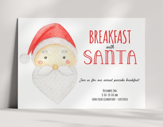 Breakfast with Santa Invitation - Watercolor Holiday Party Invite ...