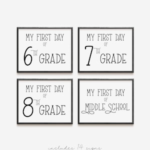 My First Day of School Sign - Middle School, Junior High - Printable - Minimalist - Black and White - Set of 14 signs - INSTANT DOWNLOAD