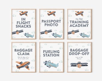 Vintage Airplane Party Signs, Baggage Claim, In Flight Snacks, Passport, Plane Party Decor - Printable Digital Files, INSTANT DOWNLOAD