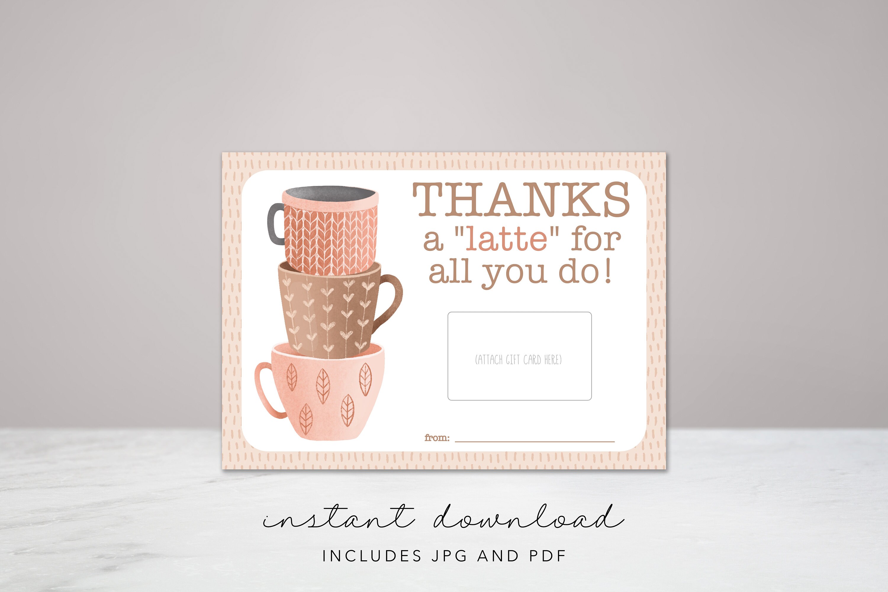 Coffee Gift Card Holder - Thanks a Latte - Teacher Appreciation - Thank ...