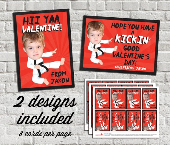 Karate Valentine - PRINTABLE - Personalized - Karate Kid - Boy - Girl - Funny Classroom Valentine Cards - Bobble Head Il_570xn