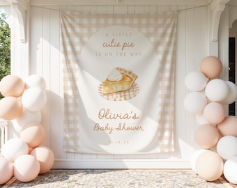 Fondo de pastelito bonito / Banner de baby shower de otoño con cuadros vichy / Decoración de pared con arco neutro / Letrero personalizado para revelar el género del Día de Acción de Gracias