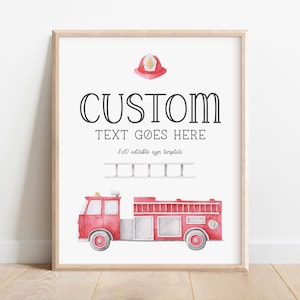 Letrero de cumpleaños de camión de bomberos editable - Letrero de fiesta de camión de bomberos - Bombero - Camión de bomberos - Decoración de pared - EDITABLE - Hazlo tú mismo