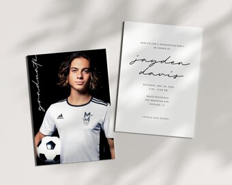 Photo Graduation Party Invitation - Minimalist Announcement - Class of 2026 - Modern - High School, College Graduation - Editable Template