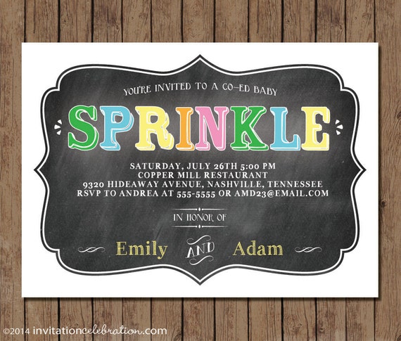 Baby Sprinkle Invitation PRINTABLE - Chalkboard - Couples Baby Sprinkle - Boy or Girl - Choose Digital or Printed with Envelopes Il_570xn