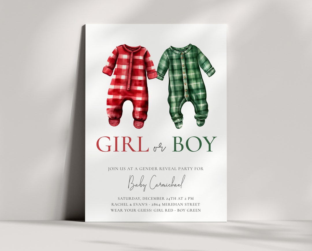Christmas Gender Reveal Invitation Christmas Pjs Etsy