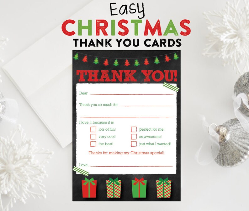 Kids Christmas Thank You Post Card Coloring Page PRINTABLE Fill in the Blank Checkbox INSTANT DOWNLOAD image 3