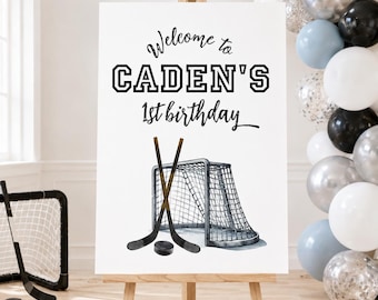 Hockey Welcome Sign - The Great One 1st Birthday - Ice Hockey Entrance Decor - Editable Template
