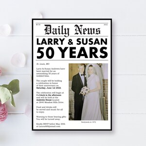 50th Anniversary Invitation - Milestone Anniversary Party - Newspaper - Wedding Anniversary Photo - Digital - EDITABLE - DIY