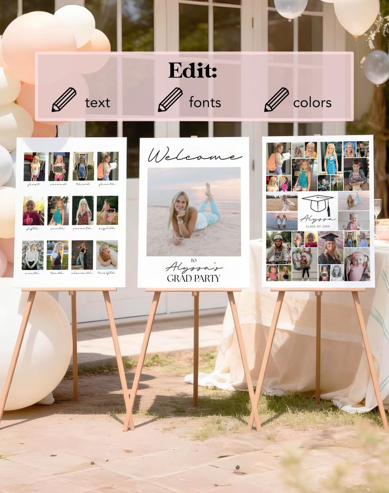 Graduation Photo Sign Set, Photo Collage Sign, Picture Memory Board ...