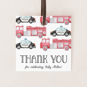 Étiquette de cadeau police et pompier - pompier - anniversaire de policier ou baby shower - minimaliste - étiquette de remerciement - étiquette - MODIFIABLE - DIY