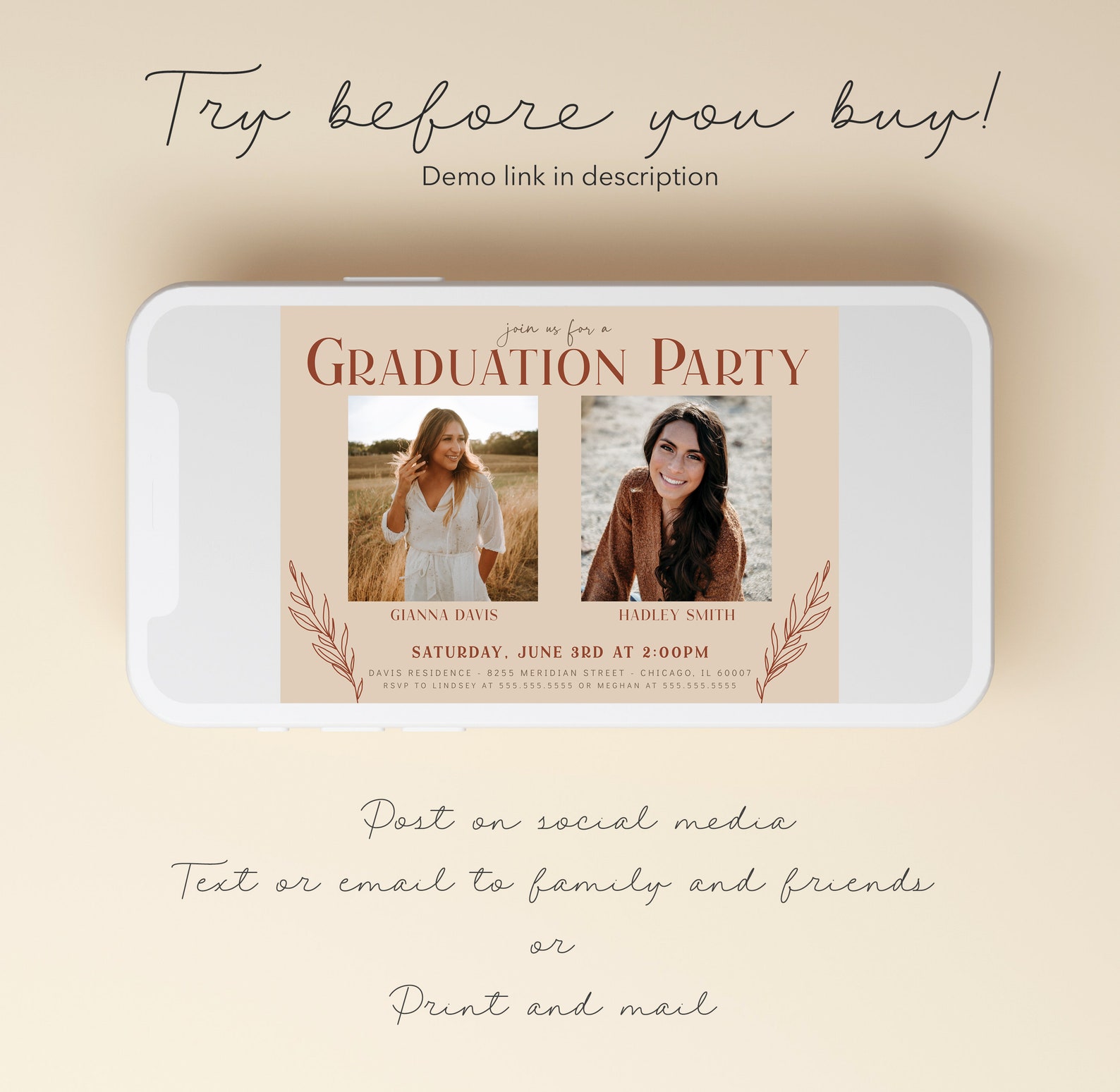 Joint Graduation Party Invitation, Two Person Grad Party Invite ...