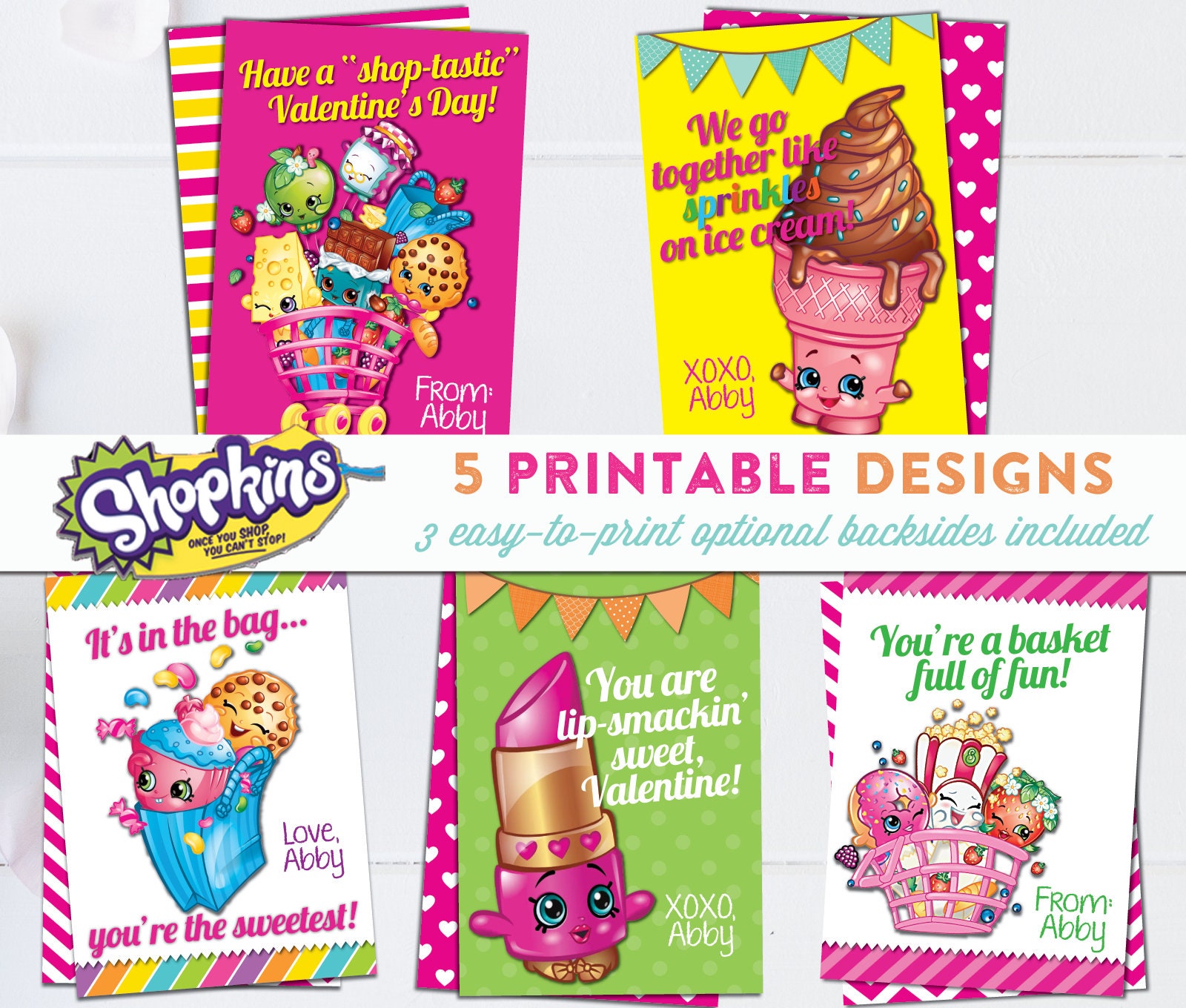 Shopkins Valentine Cards PRINTABLE Personalized 3 Easy Etsy