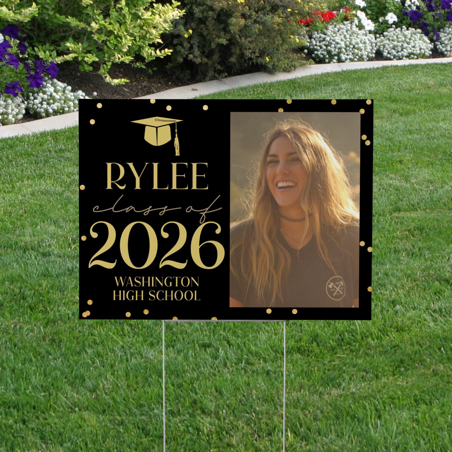 Graduation Yard Sign With Photo - LARGE Outdoor Yard Sign - Black and ...