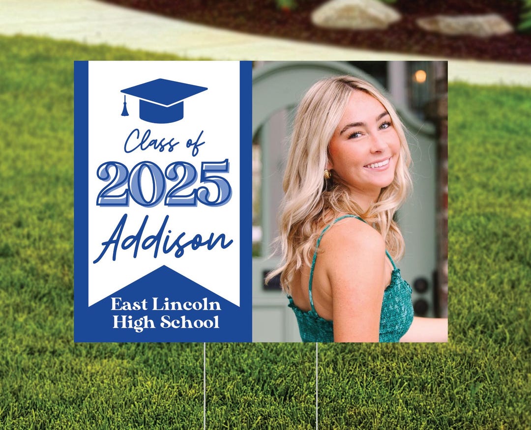 Blue and White Graduation Yard Sign With Photo - LARGE Outdoor Yard ...