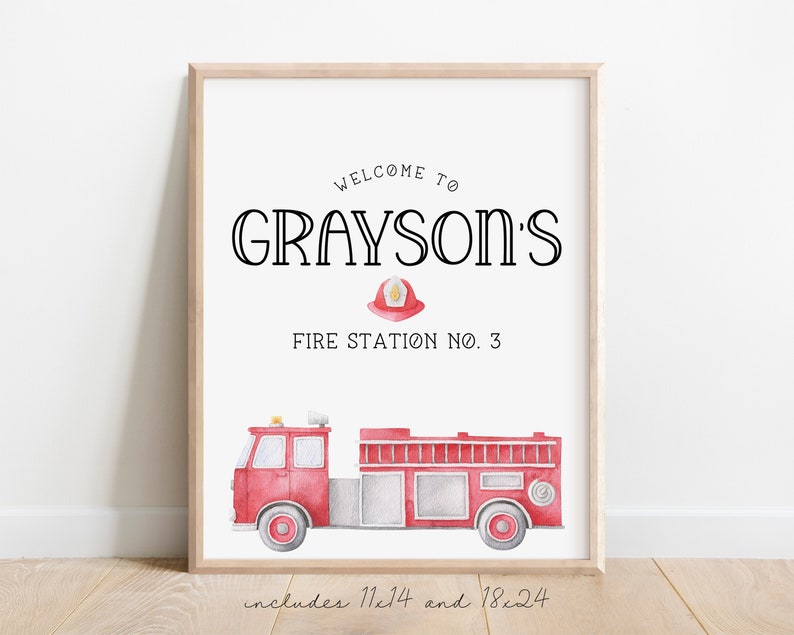 Welcome Fire Sign Firetruck Birthday Sign - Firefighter - Fire Engine Birthday Party ...