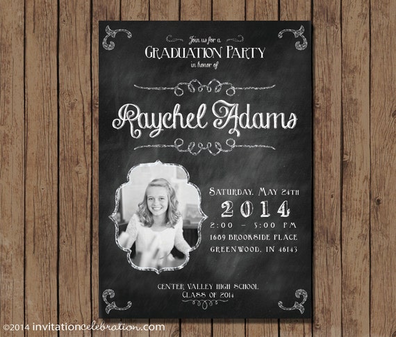 Graduation Invitation - Open House - PRINTABLE - Chalkboard - Girl - Flourish - Vintage Il_570xn