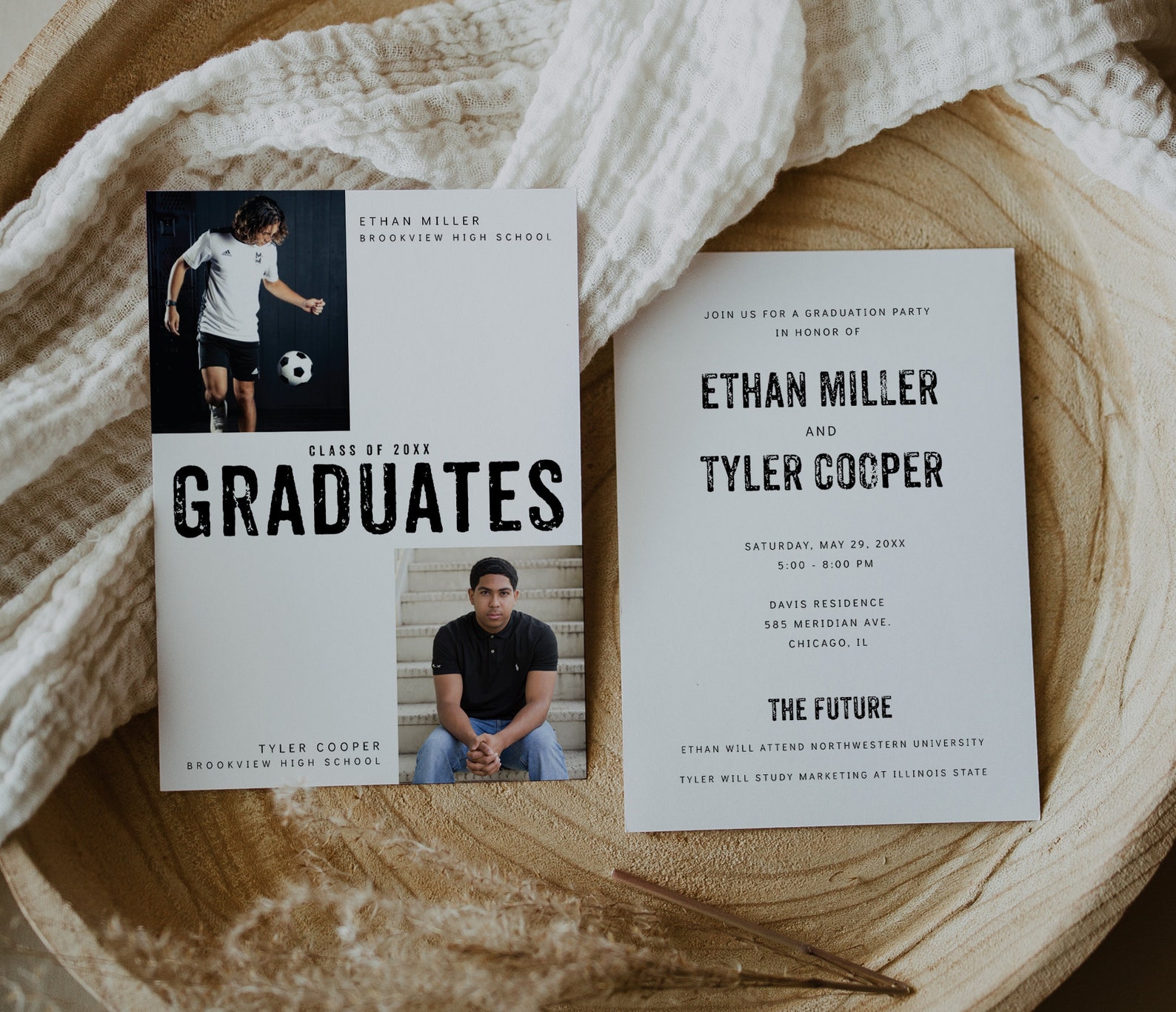 Joint Graduation Party Invitation - Two Person Grad Party Invite - Guy ...
