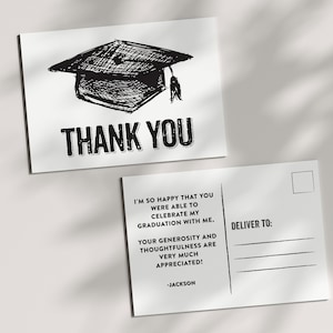 Graduation Thank You Post Card - PRINTABLE Thank You Card - Masculine, Black White, Graduation Party, Digital