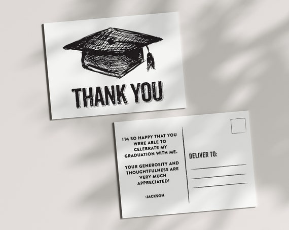 Graduation Thank You Post Card - PRINTABLE Thank You Card - Masculine,  Black White, Graduation Party, Digital - Etsy