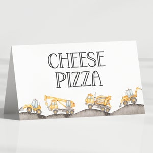 Bouw verjaardagsfeestje eten tentkaarten - bouwvrachtwagens - plaatskaart - buffetkaarten - label - gevouwen - BEWERKBAAR - DIY