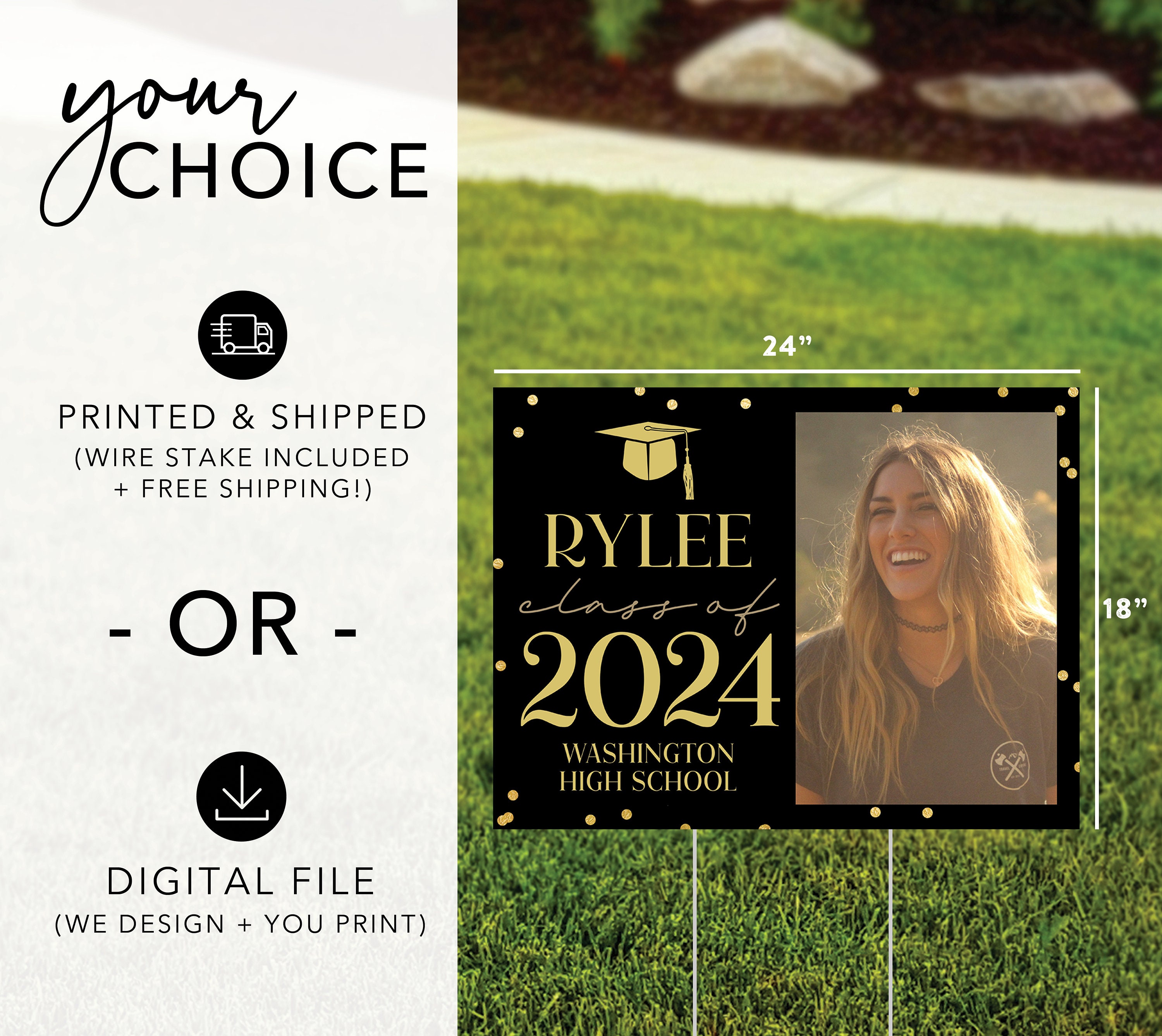 Graduation Yard Sign With Photo - LARGE Outdoor Yard Sign - Black and ...
