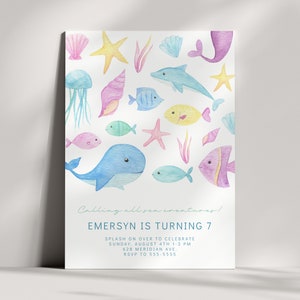 Sea Creatures Invitation - Under the Sea Birthday Party Invite - Watercolor Sea Animals - EDITABLE - DIY