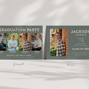 Joint Graduation Party Invitation Four Person Grad Party Invite Siblings, Friends, Photos, Minimalist, Class of 2024 Editable Template image 2