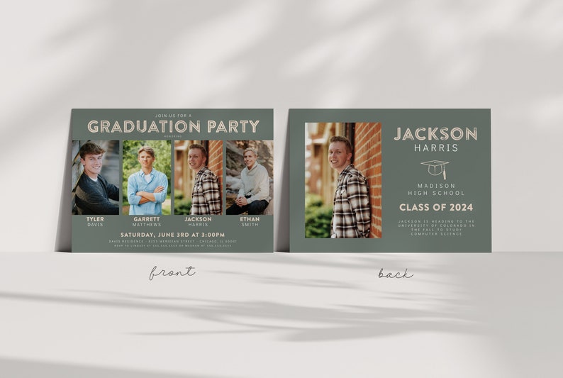 Joint Graduation Party Invitation Four Person Grad Party Invite Siblings, Friends, Photos, Minimalist, Class of 2024 Editable Template image 2