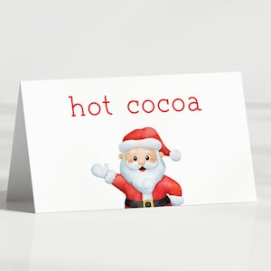 Tarjetas editables para carpas de comida para fiestas navideñas de Papá Noel, tarjetas para colocar el lugar, tarjetas para bufés festivos: desayuno con Papá Noel, etiquetas, dobladas, imprimibles, hazlo tú mismo