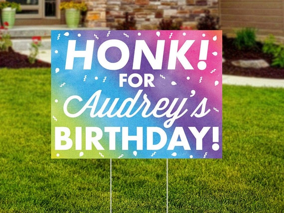 Happy Birthday Yard Sign - Honk - Outdoor Sign - Customized with Name - Printed and Shipped to You - Wire Stake - FREE SHIPPING Il_570xn