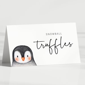 Pinguïn tentkaarten, pinguïn voedseletiketten, pinguïn verjaardag, pinguïn babyshower plaatskaart, buffetkaarten, gevouwen - sjabloon BEWERKBARE - DIY