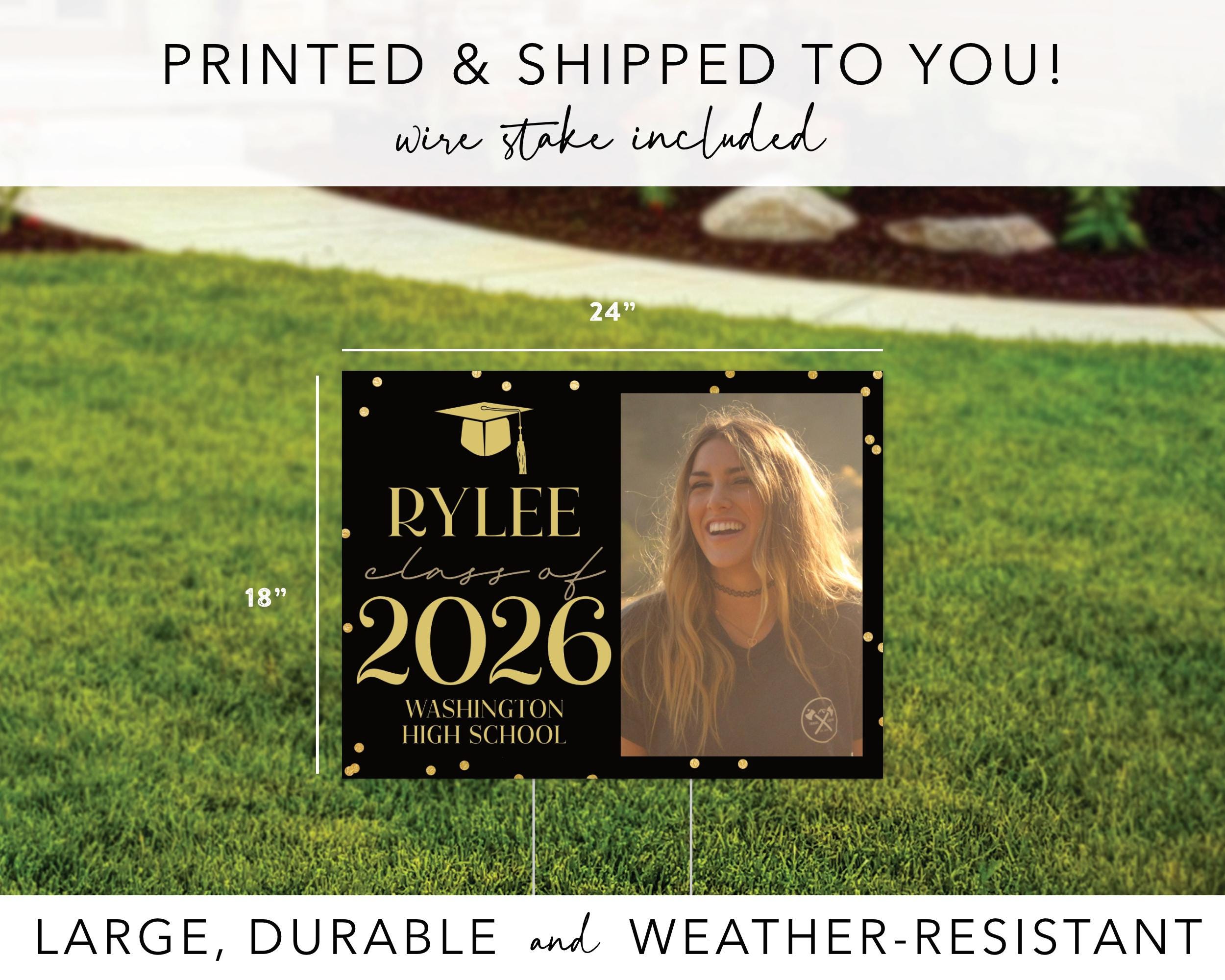 Graduation Yard Sign With Photo - LARGE Outdoor Yard Sign - Black and ...