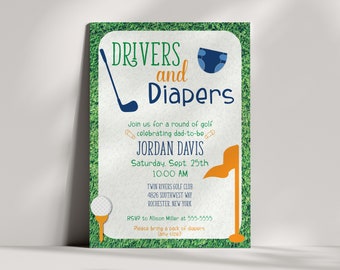 Golf Baby Shower Invitation - Dad Shower - Drivers and Diapers - Man Shower - Golf Invitation - Guys - Digital - EDITABLE - DIY