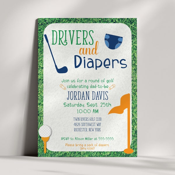 Golf Baby Shower Invitation - Dad Shower - Drivers and Diapers - Man Shower - Golf Invitation - Guys - Digital - EDITABLE - DIY