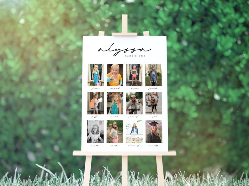 Graduation Photo Template, Through the Years Photo Collage Sign, School Pictures, Class of 2024, Photo Board, Instant Download, EDITABLE image 6