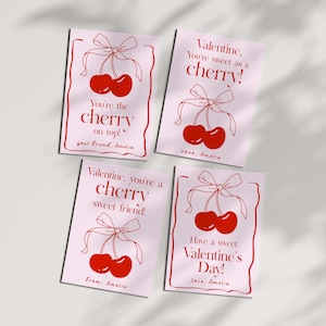 Cherry Valentine - Coquette Bow Valentine Card, modello modificabile - Preppy Aesthetic School Valentine Card - San Valentino stampabile per ragazze