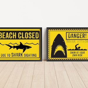 Shark Party Signs - Danger - Beach Closed - Shark Party Decor - Shark Poster - Room Decor - Printable Digital File - INSTANT DOWNLOAD