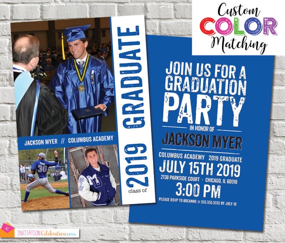 Graduation Invitation for Boy - CUSTOM COLOR MATCHING - Graduation Announcement for Boy - Graduation Party Invitation - Digital or Printed Il_570xn
