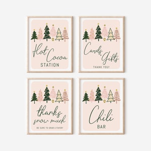 Borden meisje winter ONEderland - gunsttafel, chilireep, warme chocolademelk - meisje kerst 1e verjaardag - afdrukbare set van 4 - INSTANT DOWNLOAD