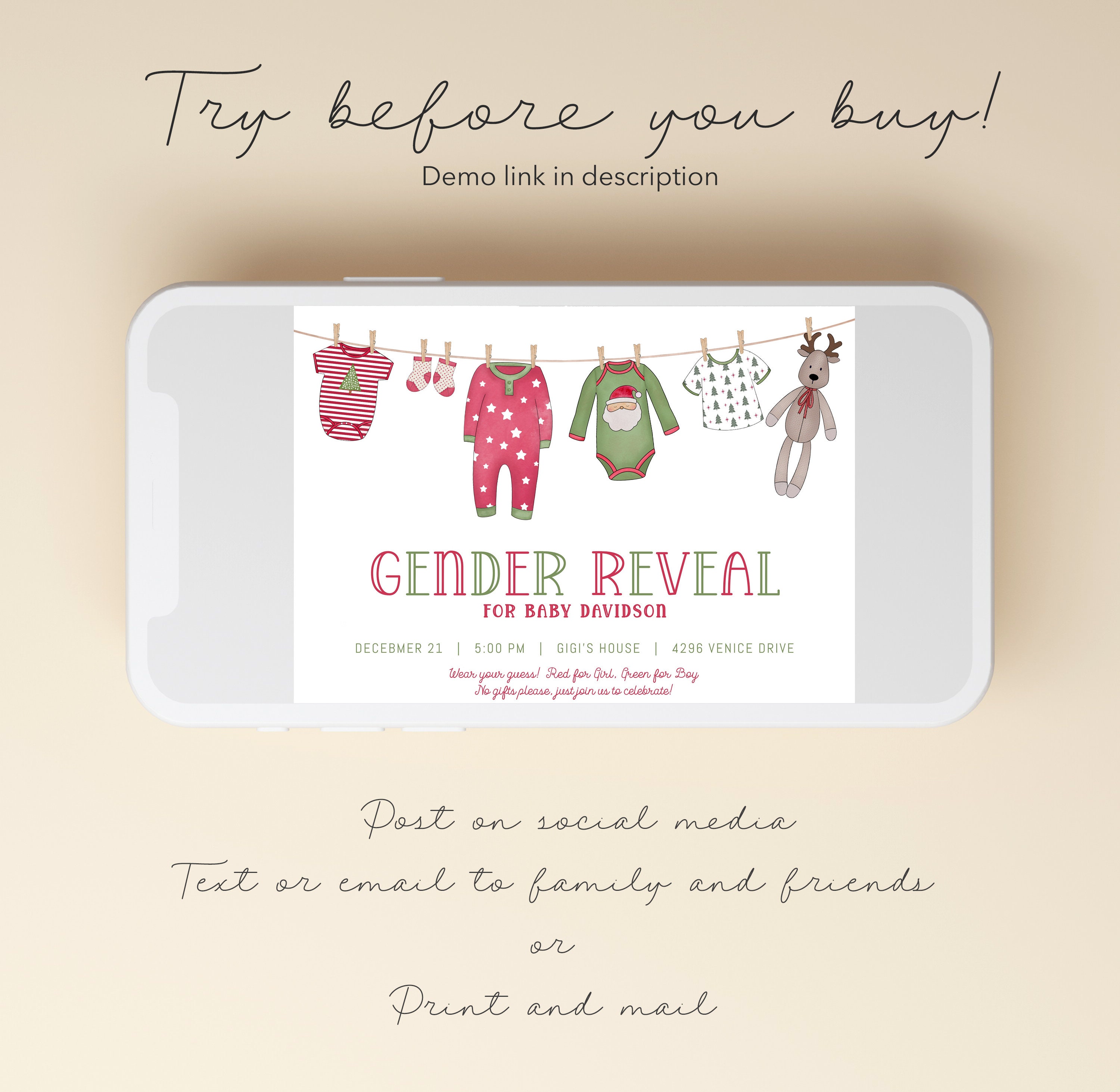 Christmas Gender Reveal Party - Holiday Gender Reveal Party Invitation ...