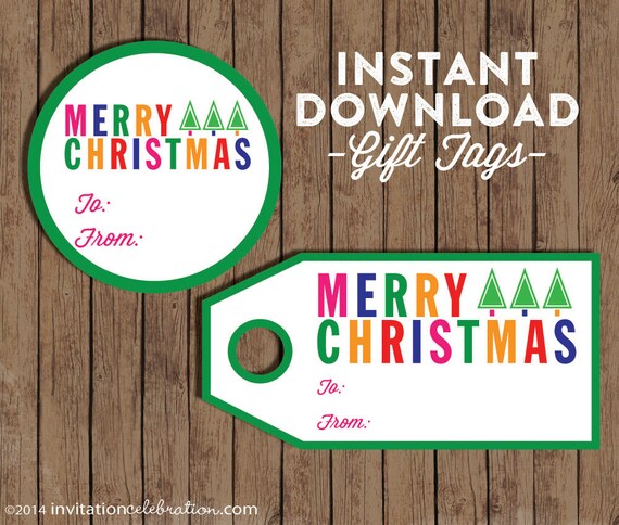Christmas Gift Tag - Printable DIY Stickers - INSTANT DOWNLOAD - 2 styles - Colorful - Modern Il_570xn