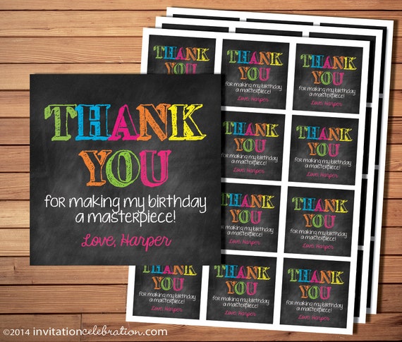 Painting Party Favor Tags - Thank You - Stickers - PRINTABLE - Paint and Create - Rainbow - Colorful - Personalized Il_570xn
