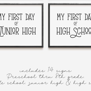 My First Day of School Sign Preschool through High School Printable Minimalist Black and White Set of 14 signs INSTANT DOWNLOAD image 4