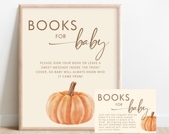 Books for Baby Sign and Book Request Card, Pumpkin Baby Shower Insert, Neutral Fall Baby Shower Printable, Book Instead of Card