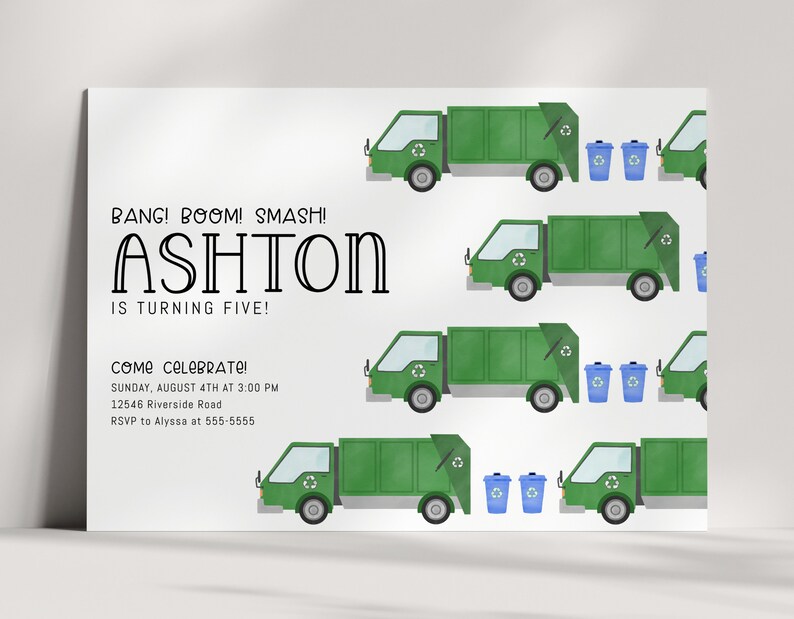 Garbage Truck Birthday Sign - Recycling - Trash Truck Birthday Party - Welcome Sign - Entrance Sign - Wall Decoration - EDITABLE - DIY image 8